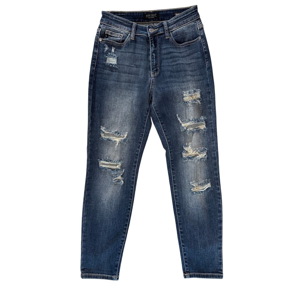 Judy Blue Boyfriend Fit Distressed Jeans Size 3/26 Mid Rise Stretch Ripped Denim